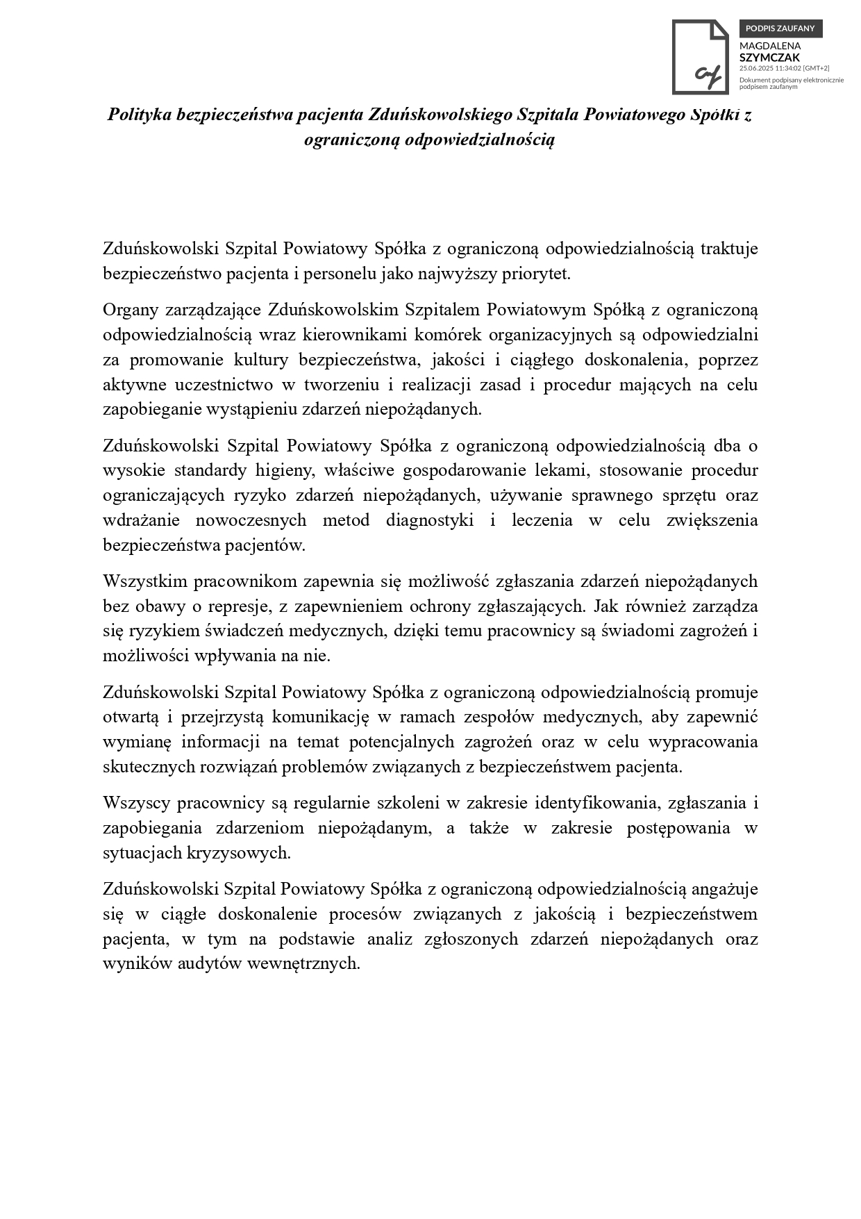 Skan dokumentu na temat plityki bezpieczeństwa